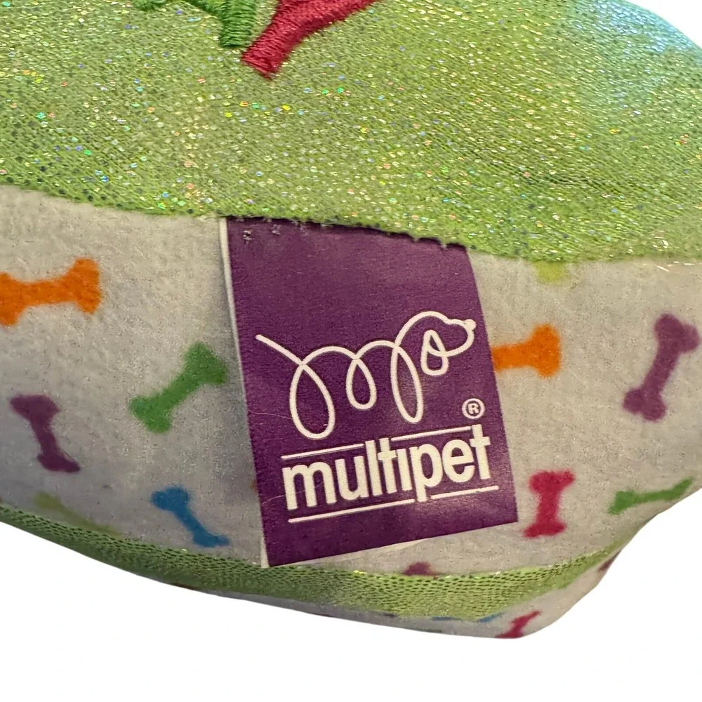 Multipet Birthday Cake Slice Dog Toy Green Plush Squeaker Crinkle 48708 NEW